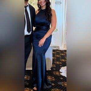 Lipsy high neck satin dress in navy